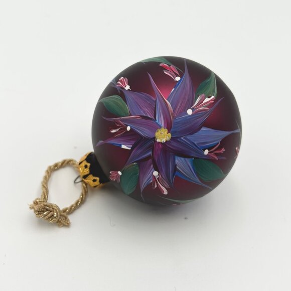 Hand-Painted Glass Christmas Ornament With Colorful Floral Design & Gold-Toned C - Picture 5 of 6